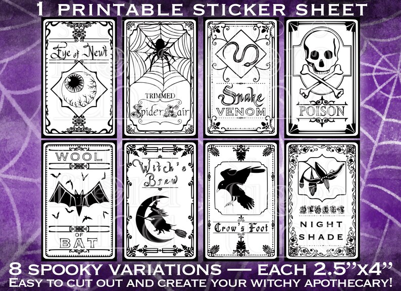 Printable Apothecary Labels, Black and White Stickers Halloween, Potion ...