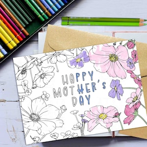 Bloemen Moederdag kleurkaart DIY afdrukbare kleur Je eigen kaart voor moeder Leuk cadeau van kinderen Moederdag Activiteit of Klas Knutselen