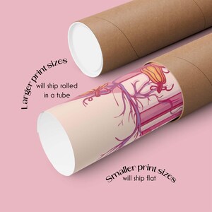 Larger print sizes will ship rolled in a tube. Smaller print sizes will ship flat.