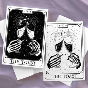 Tarjeta de felicitación de boda de esqueleto imprimible, Tarot, saludos para una pareja feliz, matrimonio gótico de brujas, tarjeta celestial, bricolaje, astrología, zodiaco, regalo para amantes