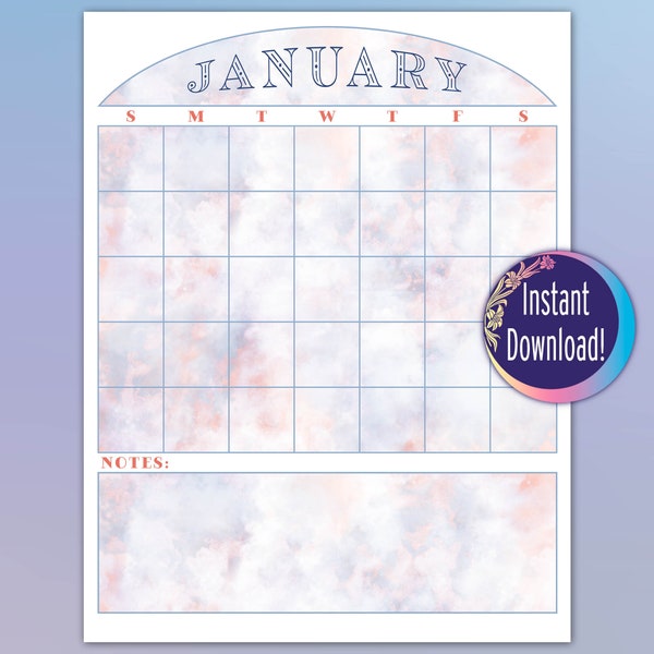 Druckbarer leerer Kalender Ewiger Undatierter 12-monatiger Pastell-Monatsplaner Vertikaler Wandkalender