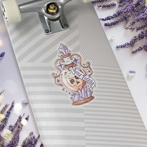 This photo shows the transparent sticker version on the back of a skateboard