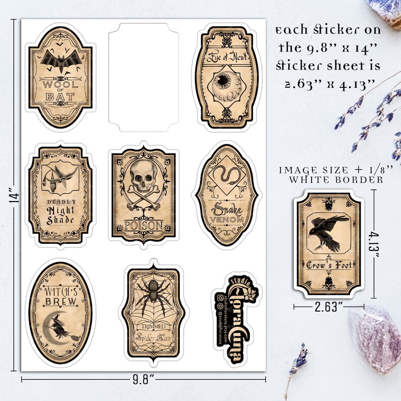 Each sticker on the 9.8” x 14” sticker sheet is 2.63 x 4.13” (which includes the 1/8” white border around each sticker)