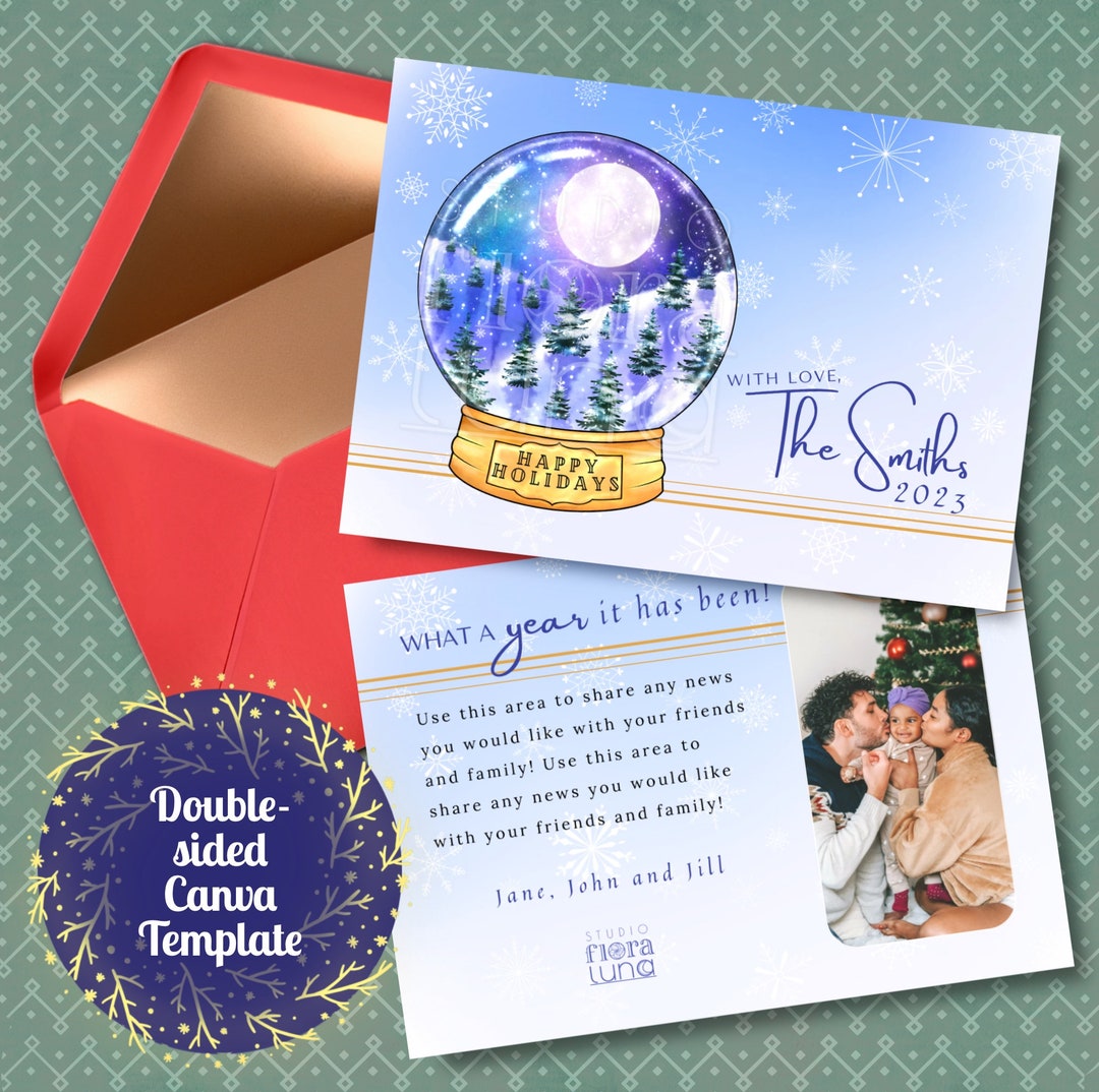 Editable Photo Christmas Card Canva Template Holiday Postcard ...
