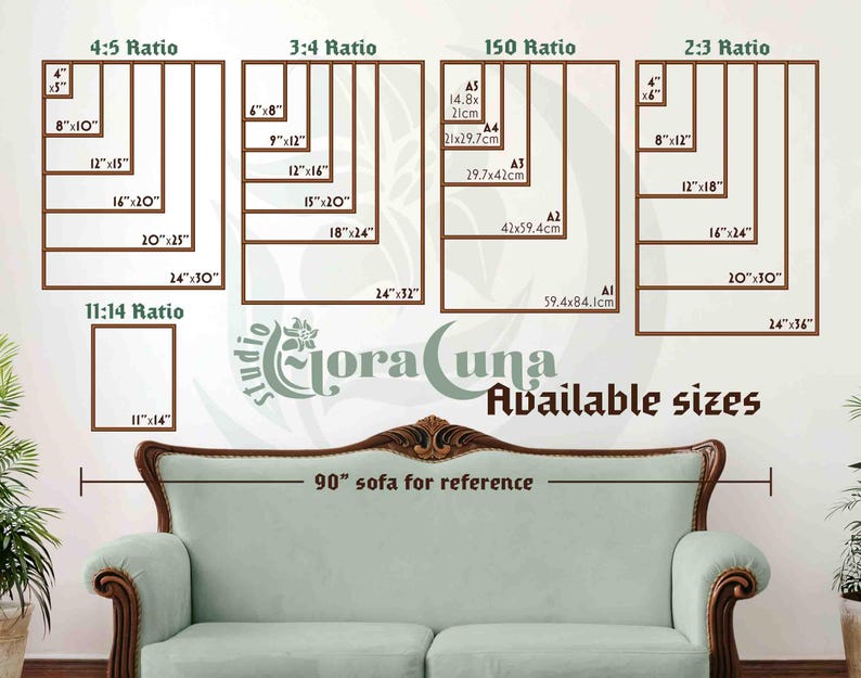 Visual reference of available sizes for this art