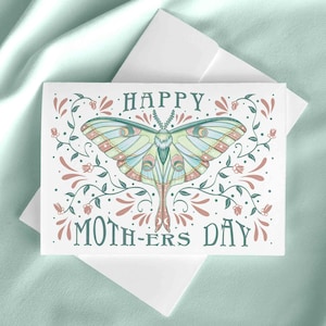 Cartão engraçado para o dia das mães para impressão para mães místicas, Luna Moth Lover Cottagecore Aesthetic, cartão alternativo para mãe, cartão Moth Pun Mama
