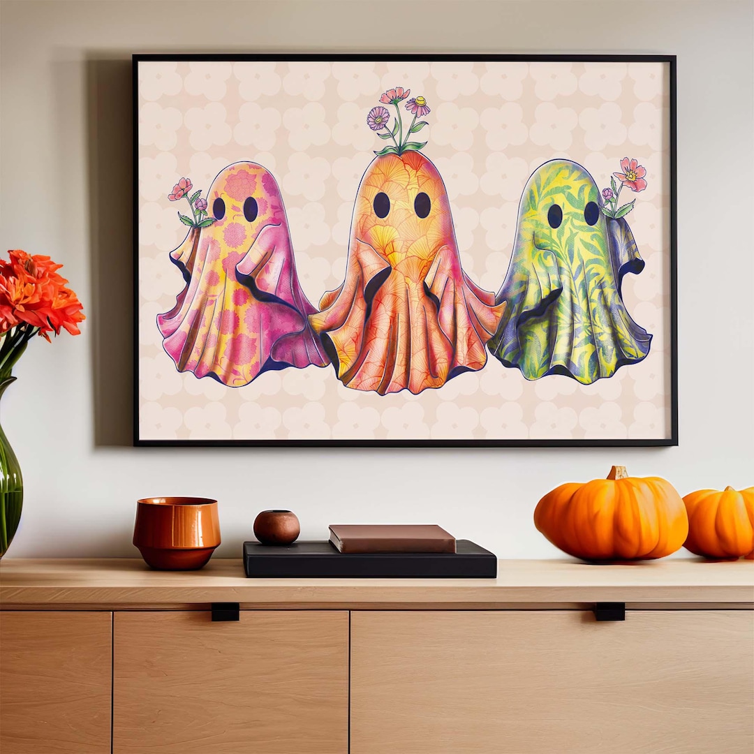 Cute Ghost Art Pastel Goth Halloween Party Decor Kawaii Poster Spooky