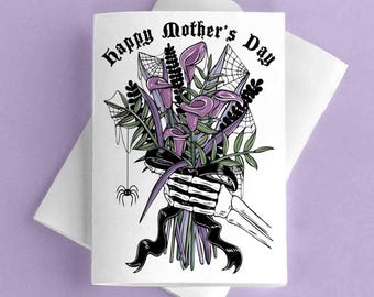 Printable Gothic Mothers Day Card for Spooky Moms, Alternative Halloween Lover Bouquet Gift