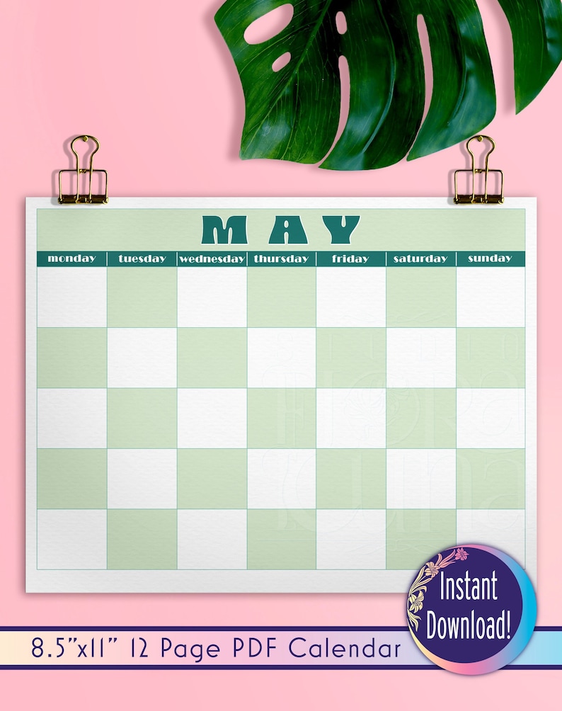 Blank Calendar 12 Month Calendar Printable Monthly Planner Etsy
