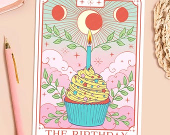 Tarot Birthday Card Printable 5x7 With Envelope Template The Birthday Witchy Celestial Card DIY Astrology Zodiac Lover Gift Occult Wicca