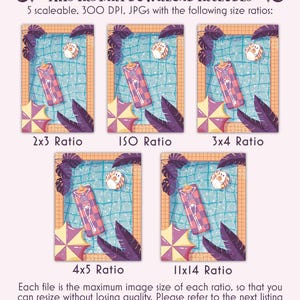 This photo has the text, This instant download includes 5 scaleable, 300 DPI jpgs with 5 size ratios. Each jpg file is the maximum image size of each ratio, so that you can resize without losing quality.