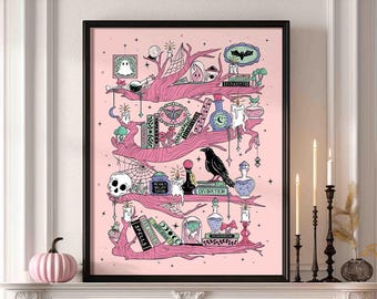 Witch Apothecary Printable Wall Art Pastel Goth Pink Halloween Decor Kawaii Gothic Witchy Print Creepy Cute Spooky Season Witchcraft Poster