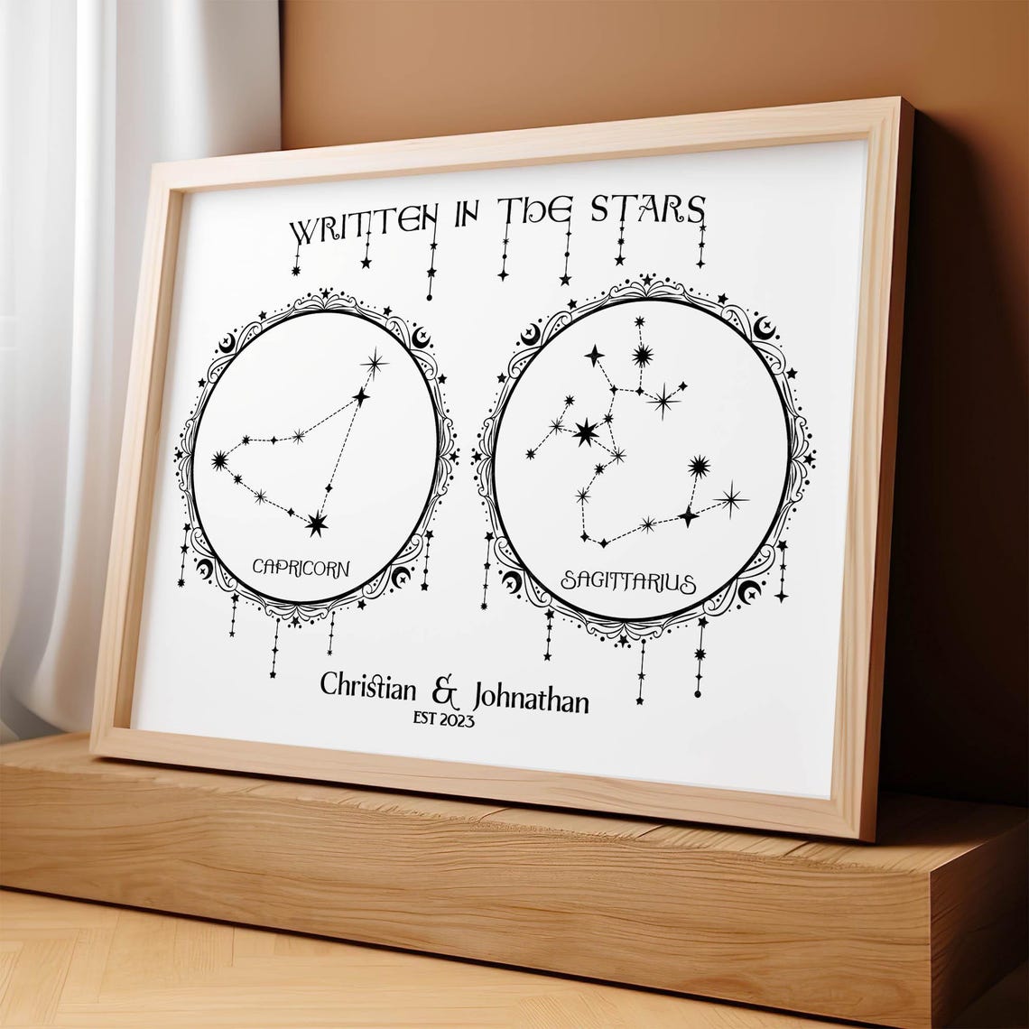 Custom Couple Astrology Wall Art Printable Personalized Star Sign Gift ...