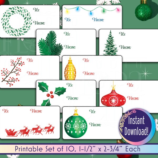 Printable Christmas Tags, Avery Label Christmas Sticker, DIY Gift Tag