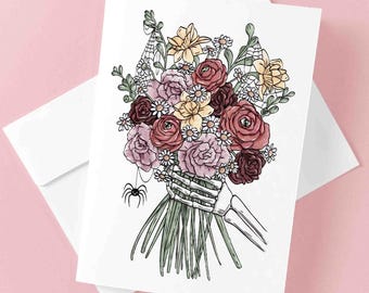 Gothic Love Card Skeleton Bouquet for Spooky Lovers Printable 5x7 With Envelope Template