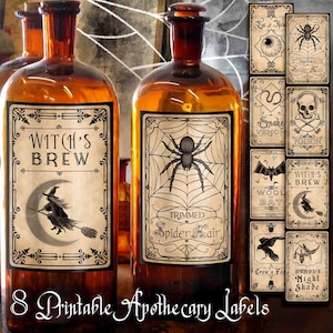Afdrukbare apothekersetiketten, apothekersetiketten Halloween, etiketten drankfles, etiketten toverdrankje, afdrukbaar, vintage Halloween