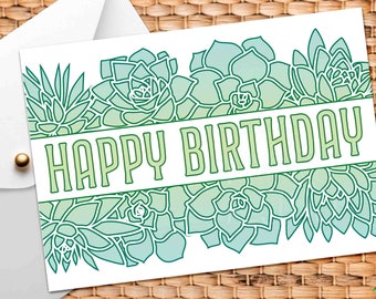 Succulent Birthday Card Printable 5x7 Botanical Greeting Plant Lover Birthday Gift Succulent Plant Mom Plant Dad Cactus Lover
