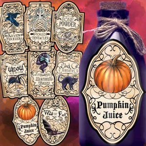 Potion Bottle Labels Printable Apothecary Labels Vintage Halloween Party Decorations Gothic House Decor Witch Potion Labels