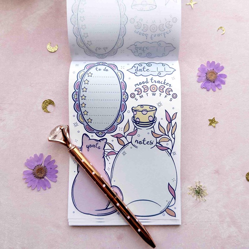 This photo shows the pastel notepad version with one page flipped up to show that the paper is thin and translucent. Luckily through my testing, ink and most markers do not bleed through the paper, but permanent marker does.