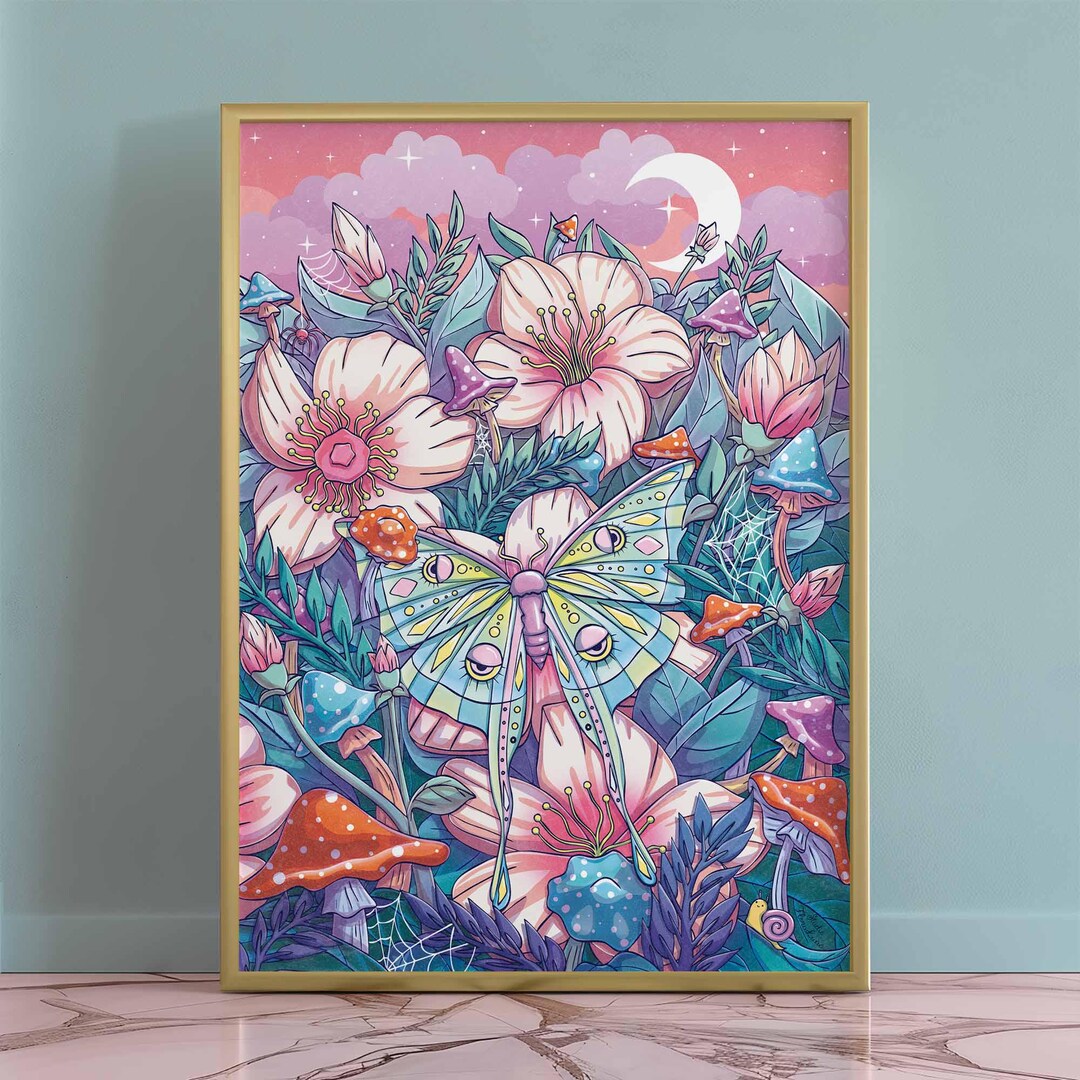 Luna Moth Printable Wall Art Botanical Pastel Goth Print Floral ...