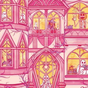 Close up of the cute characters inside the haunted house