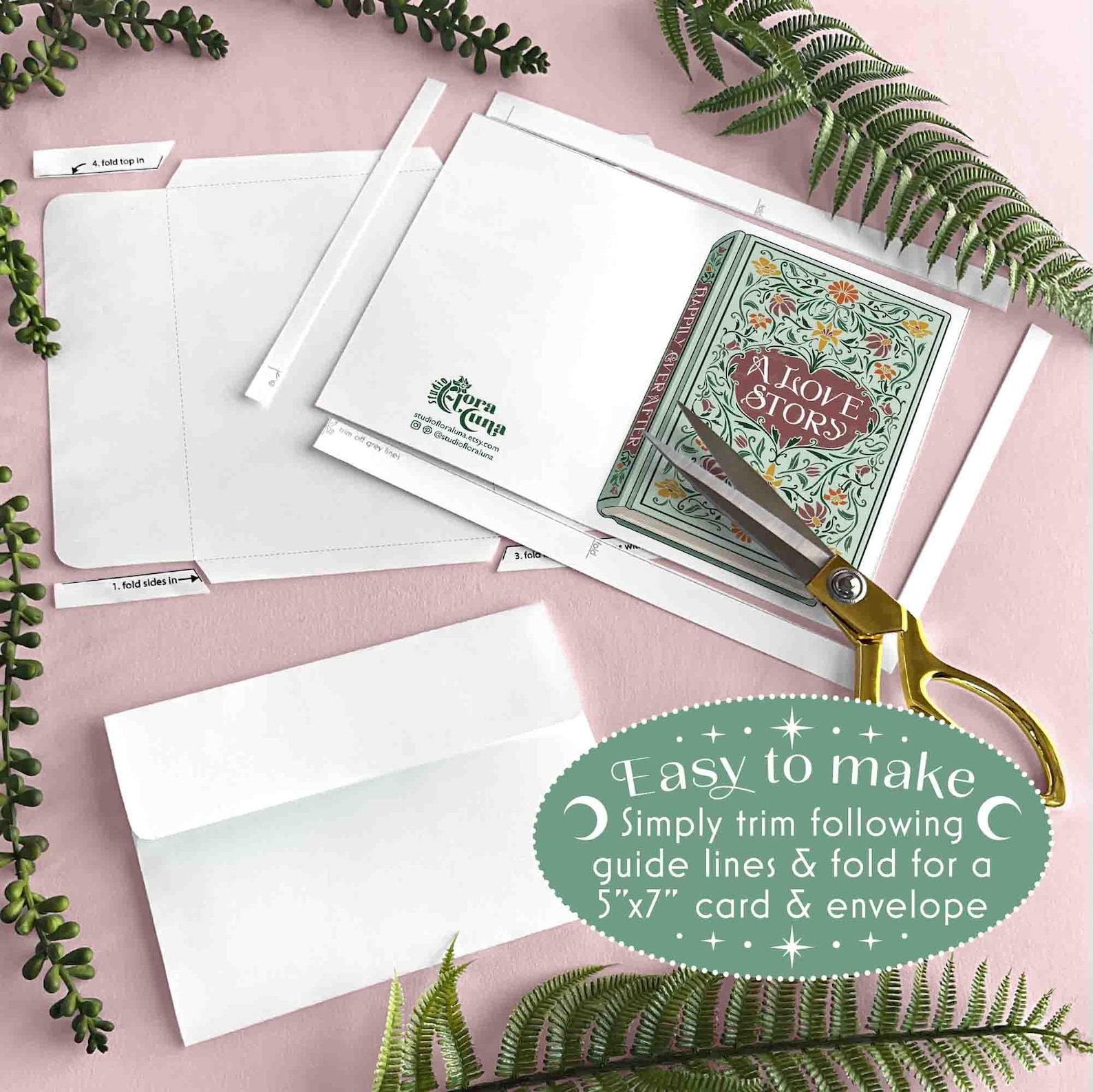 Printable Literary Wedding Card 5x7 With Envelope, Botanical Book Cover ...