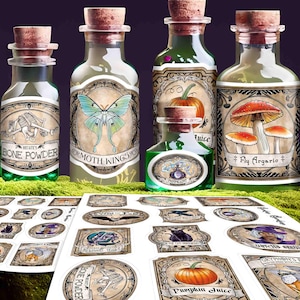 Apothecary Label Set Of 12 Vinyl Sticker Sheet Potion Bottle Label Witchs Brew Waterproof Stickers Vintage Halloween Party Decor Goth Witchy