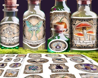 Apothecary Label Set Of 12 Vinyl Sticker Sheet Potion Bottle Label Witchs Brew Waterproof Stickers Vintage Halloween Party Decor Goth Witchy