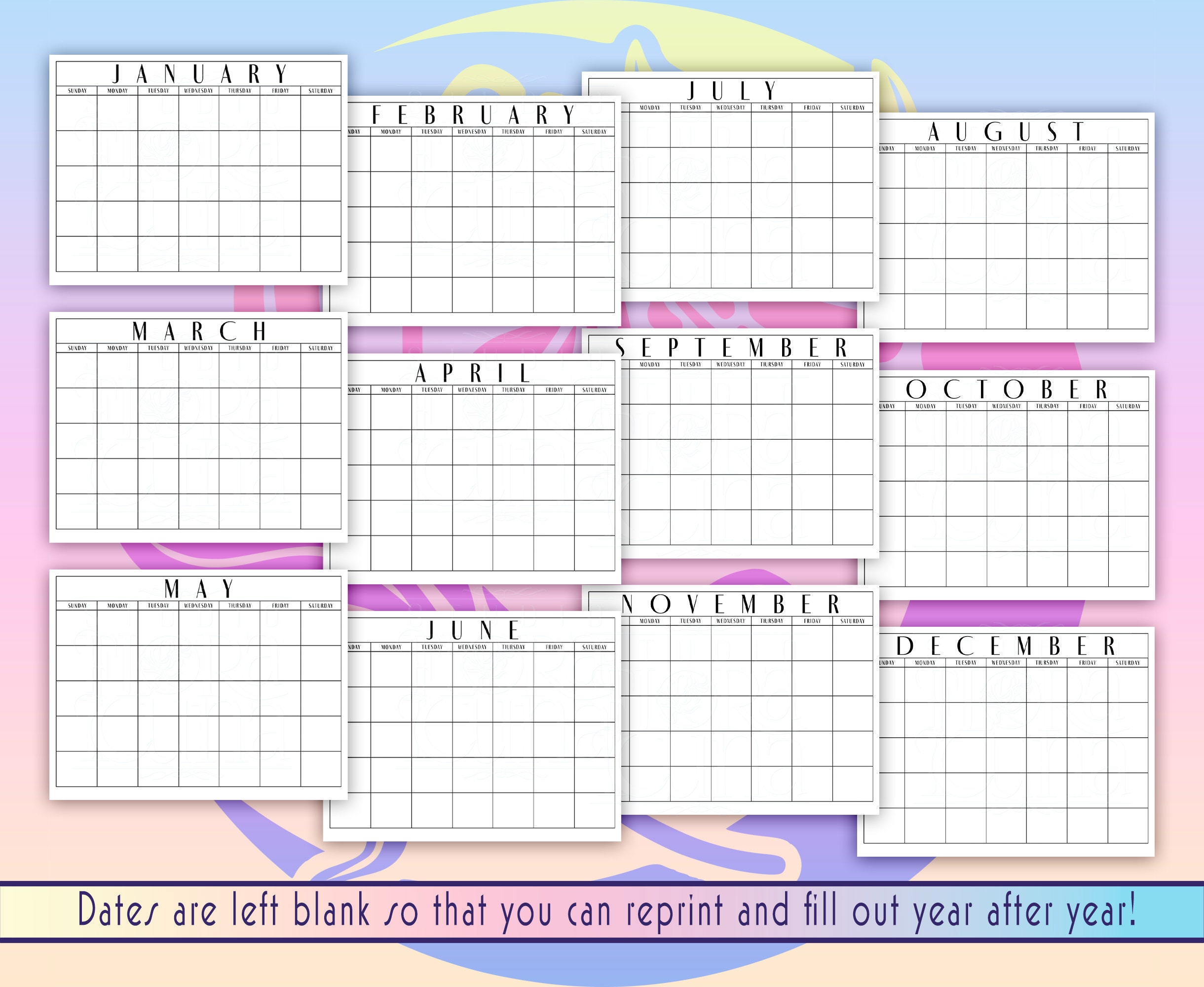 Printable Monthly Calendar Template - Etsy