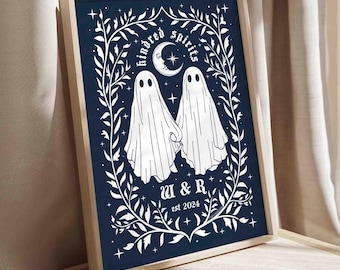 Custom Ghost Couple Art Unframed Kindred Spirit Print for Gothic Lovers and Alternative Couples, Spooky Love Hallowedd Dark Academia Poster