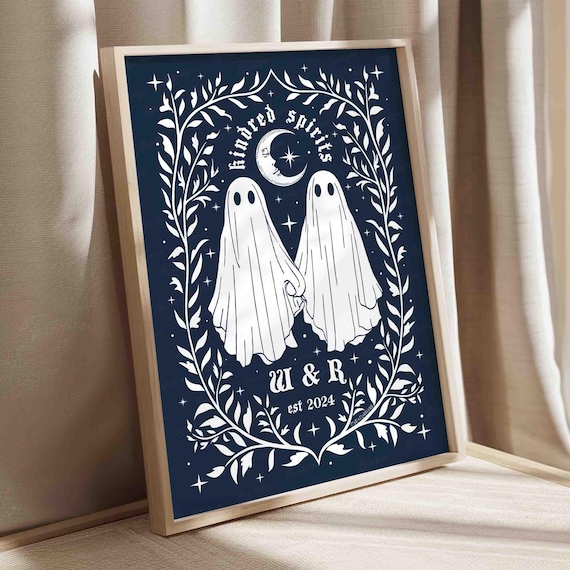 Custom Ghost Couple Art Unframed Kindred Spirit Print for Gothic Lovers and Alternative Couples, Spooky Love Hallowedd Dark Academia Poster
