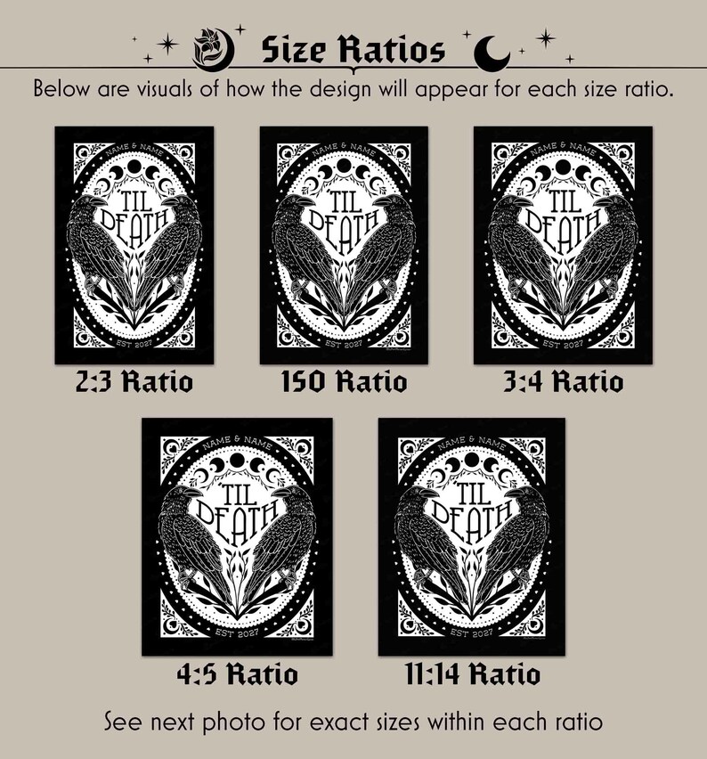Choose the size ratio you would like based on the frame size you are planning on using. Refer to photo after this for image sizes for each ratio.