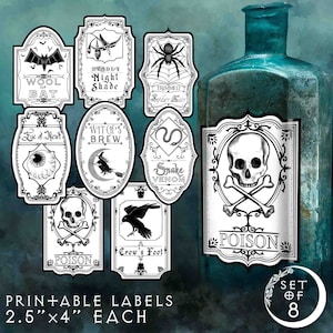Printable Potion Bottle Labels Apothecary Stickers Witchcraft Decor Vintage Halloween Party Decorations Gothic Bathroom Accessories