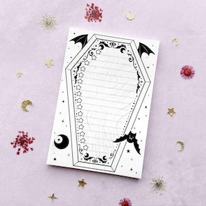 Vampire Coffin To Do List Handmade Creepy Cute Notepad Gothic Spooky Bat Memo Notes Gift for Goth Witchy Office Supply Quirky Stationery