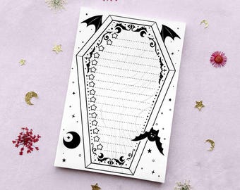 Vampire Coffin To Do List Handmade Creepy Cute Notepad Gothic Spooky Bat Memo Notes Gift for Goth Witchy Office Supply Quirky Stationery