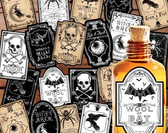 Potion Bottle Label Printable Apothecary Label Witch Potion Witch’s Brew Magic Potion Label Vintage Halloween Party Decor Gothic Sticker