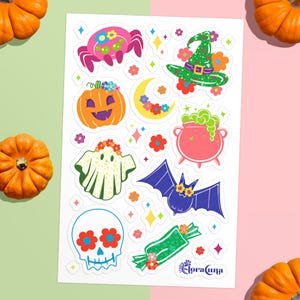 Retro Halloween Stickers Cute Spooky Vibes Fall Waterproof Water Bottle Stickers for Laptop Planner Scrapbook Kawaii Skull Sticker Sheet