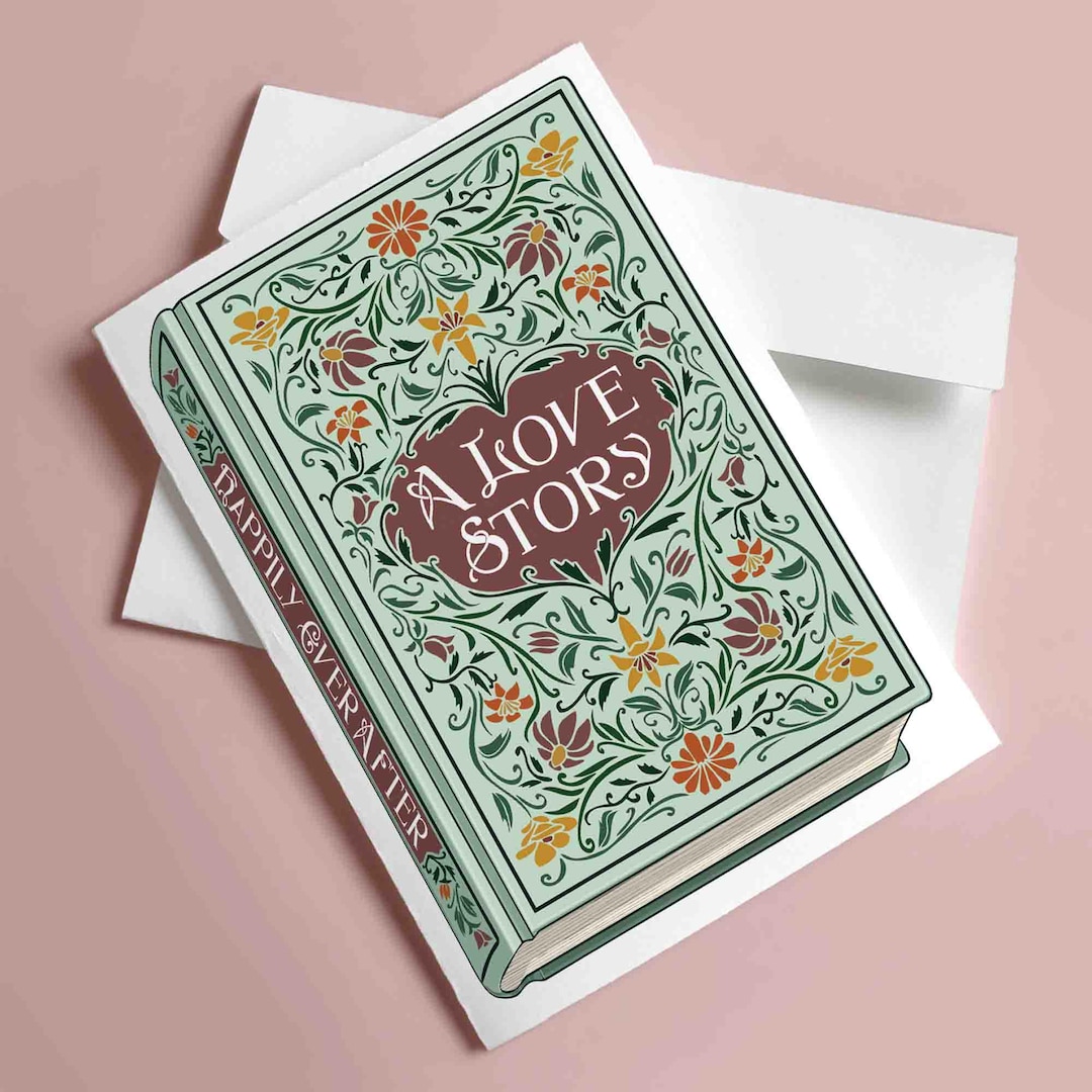 Printable Literary Wedding Card 5x7 With Envelope, Botanical Book Cover ...