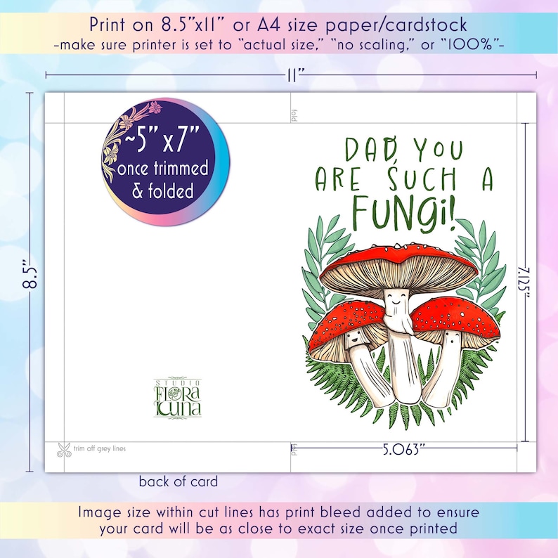 It is recommended to print this card on 8.5”x11” paper and trimmed to the grey lines. It will be 5x7 once folded.
