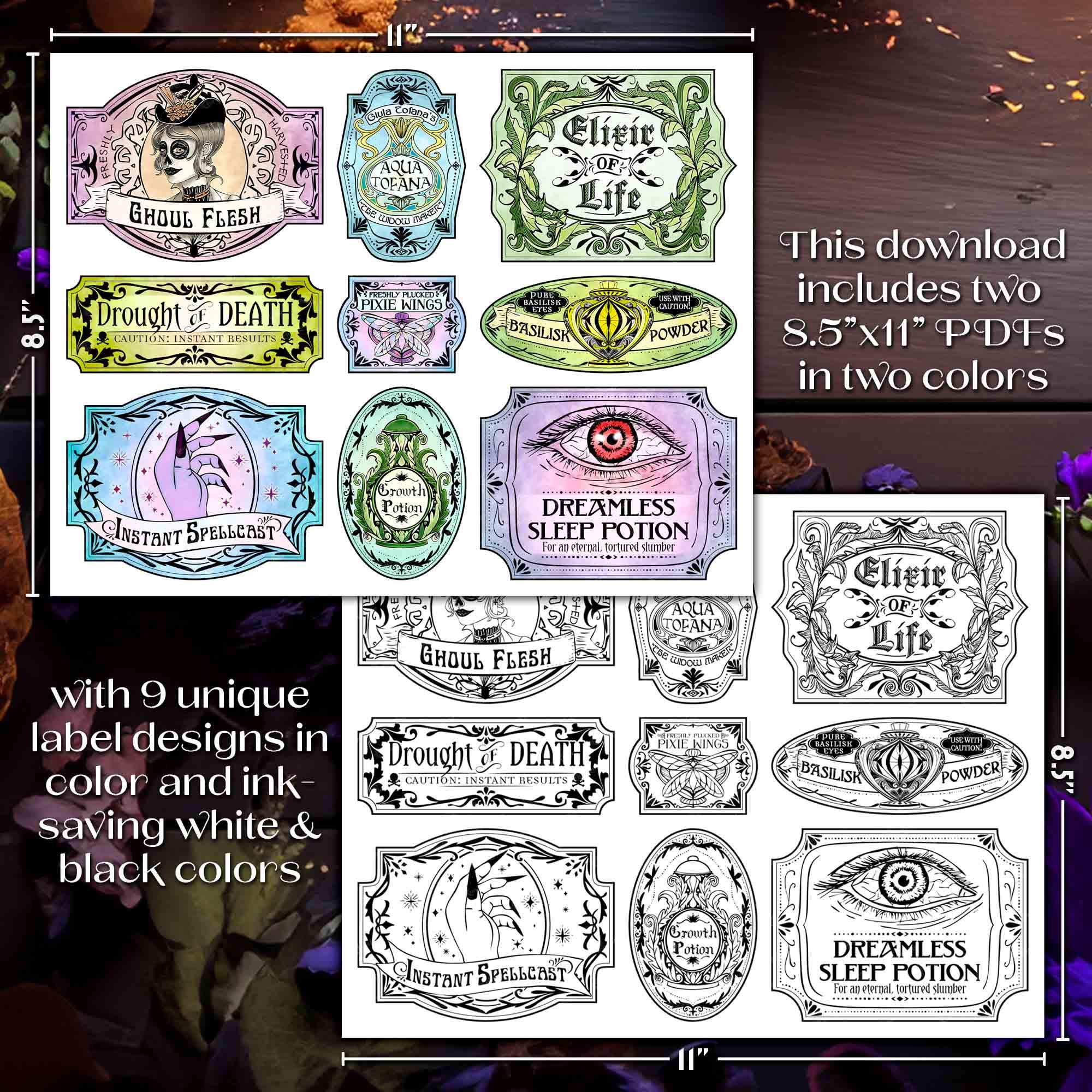 Witchcraft Sticker Magic Potion Bottle Label Apothecary Printable Aqua ...