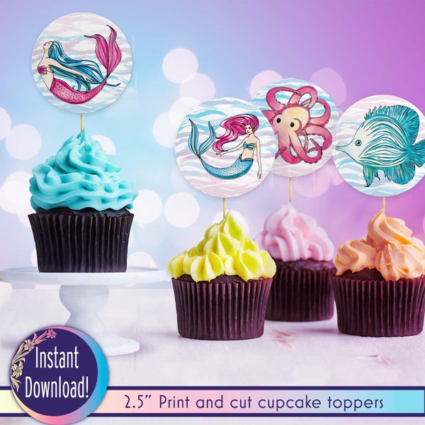 Meerjungfrau Cupcake Topper unter dem Meer Thema Ozean Tiere Dekoration Meerjungfrau Party Dekor 6,5 cm