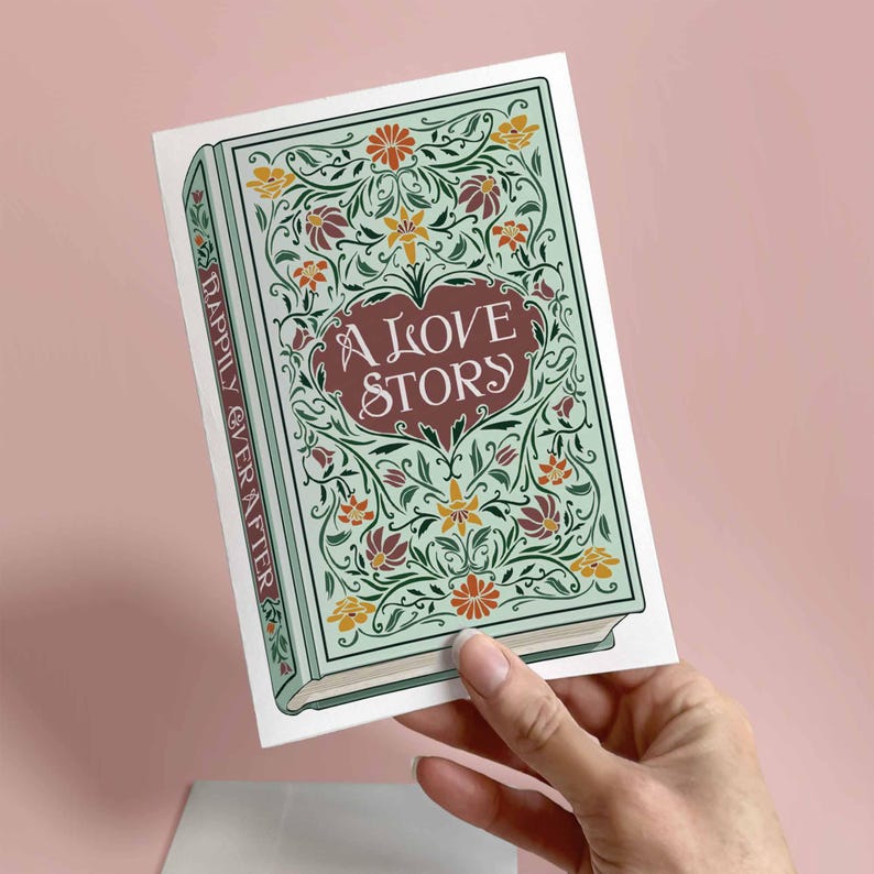 Printable Literary Wedding Card 5x7 With Envelope, Botanical Book Cover ...