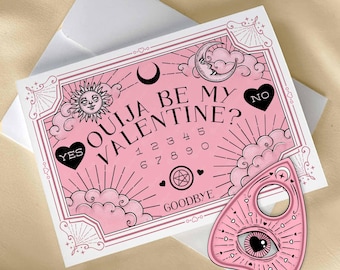 Ouija Valentine Karte mit Planchette, gruselige 13x18 Karte, gruselige Karte zum Valentinstag, Pastel Goth Karte Witchy, Valloween Spirit Board Grußbild