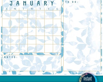 Blank 12 Month 2024 Wall Calendar Printable Desk Calendar Botanical Monthly Planner