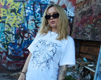 Cyber sigilism Y2k silver heart Tshirt UNISEX | Streetwear Hypebeast tee | Alternative clothing line Oversized Fashion | Edgy T-shirt gift