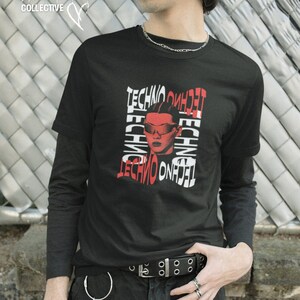 Techno Tshirt | Berlin Rave streetwear UNISEX clothing | Alternative fashion brand Tee | black and red Popart shirt | Graphic tee image 1