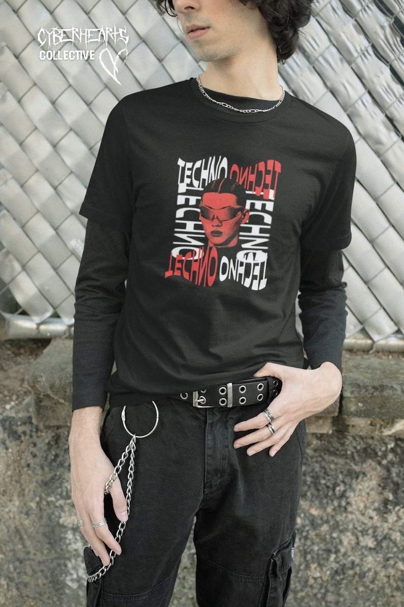 Techno Tshirt | Berlin Rave streetwear UNISEX clothing | Alternative fashion brand Tee | black and red Popart shirt | Graphic tee image 1
