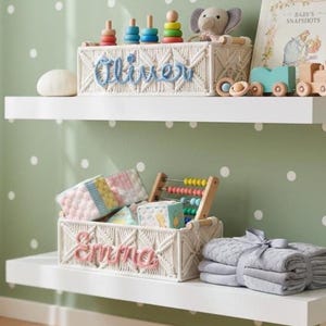Personalized Basket -Macrame Basket Organizer, Small Woven Basket for Storage, Baby Basket, Custom Basket and Housewarming Gift