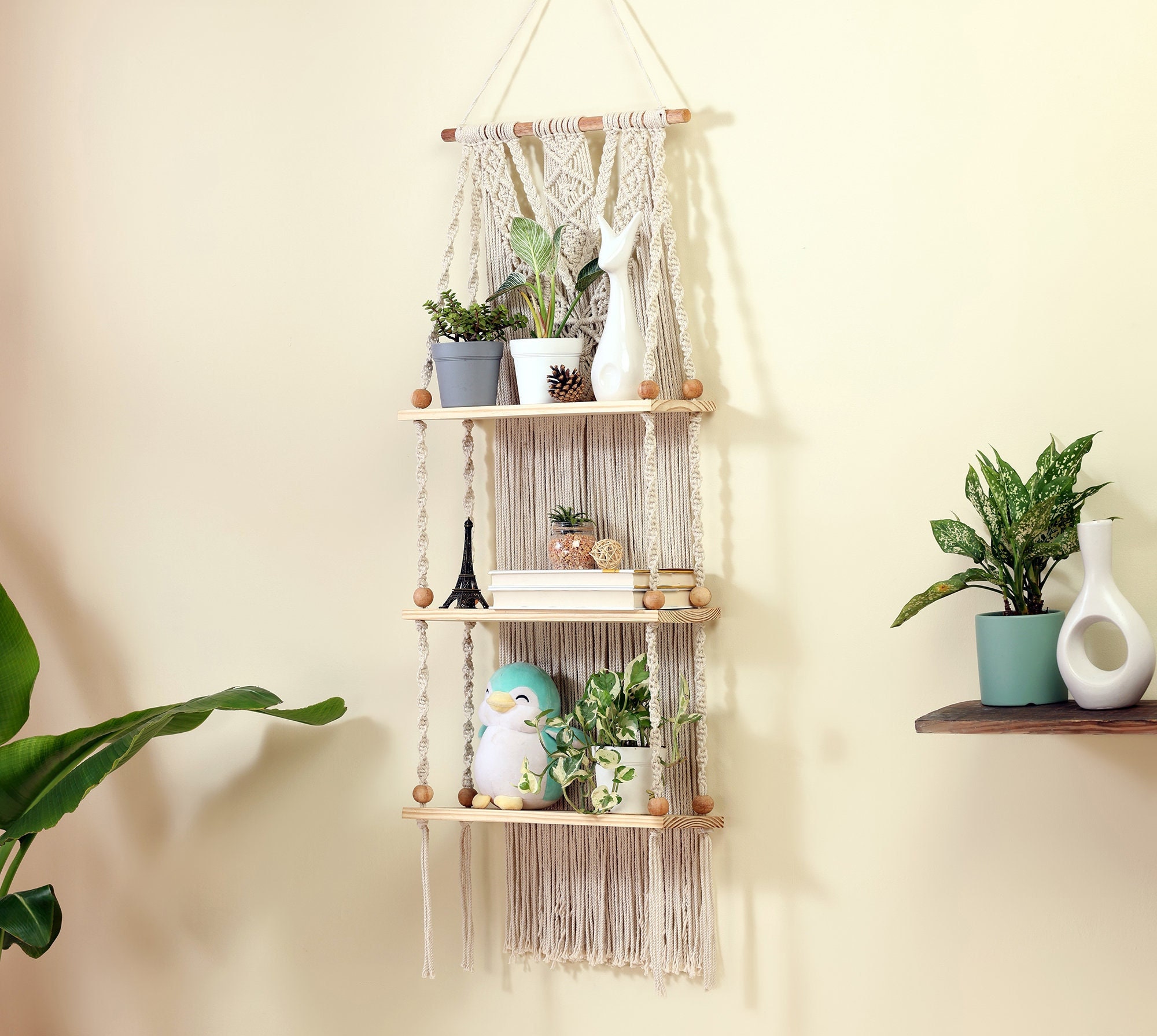 Macrame Wall Hanging - 3 Tier Shelf | Boho Shelf Decor | Macrame Wall ...