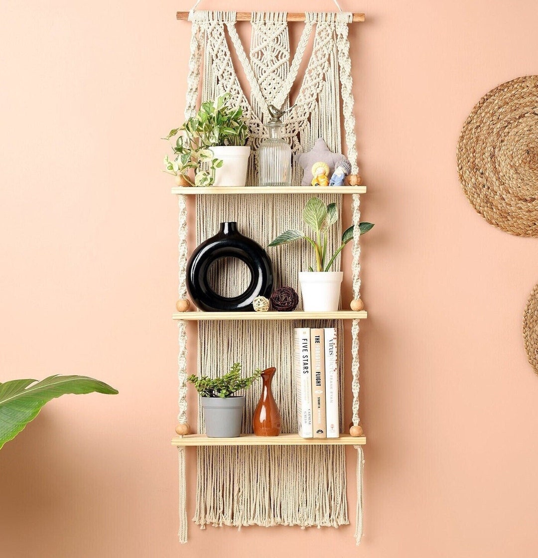 Macrame Wall Hanging Shelf 3 Tier Macrame Wall Decor Boho Shelf Decor ...